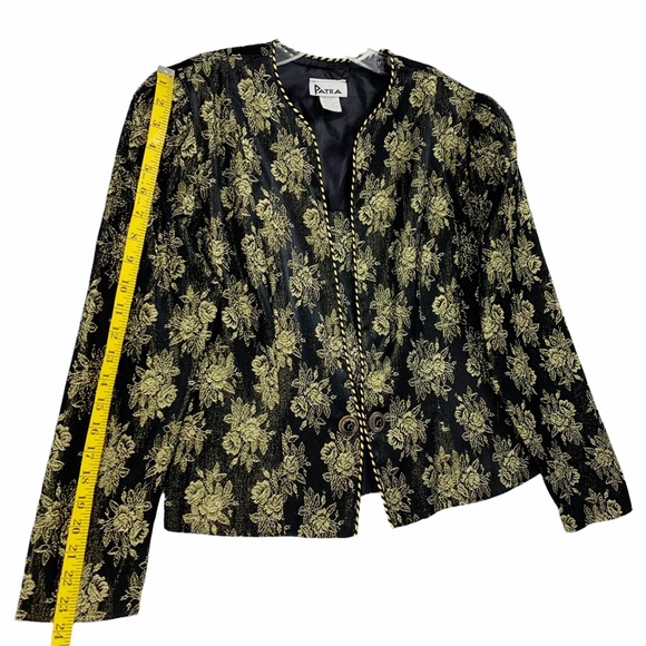 Vintage Black Metallic Gold Floral Evening Jacket Blazer Convertible Top - Picture 14 of 16
